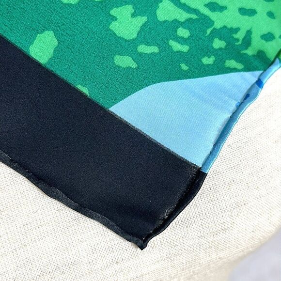 Rush Limbaugh Vintage Silk Black with Blue Pink Green Hand Rolled Scarf - Picture 9 of 13